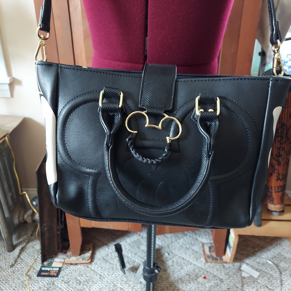 Disney Black Satchel with Gold Mickey Accent